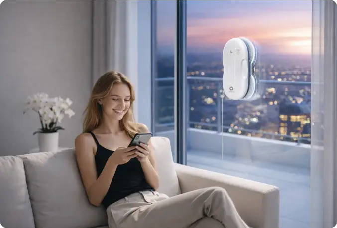 Cleanbot robot washer near a window